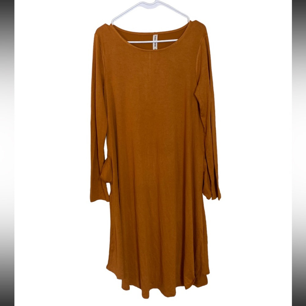 ZENANA LONG SLEEVE ROUND NECK ROUND HEM DRESS